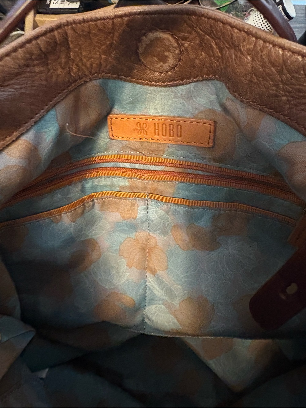 HOBO Cognac Brown Leather Tote with Perforated Straps - Picture 10 of 15